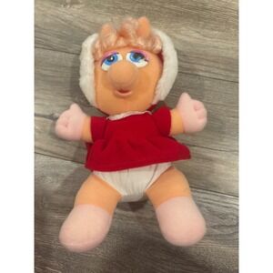 Vintage 1987 Muppet Babies Baby Miss Piggy Plush Red Dress Bonnet Jim Henson